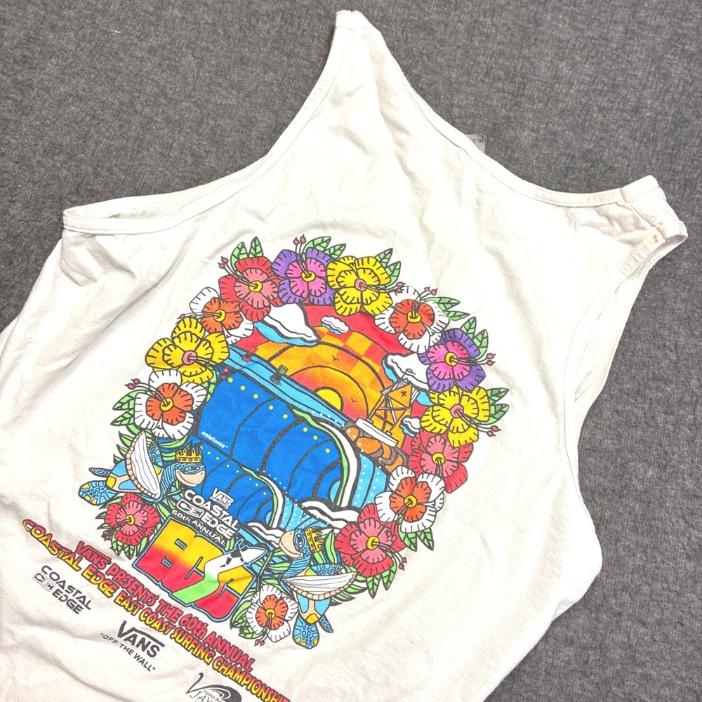 Vans Coastal Edge ECSC Tank Top‎ Mens 2XL White Distressed Graphic Surfing